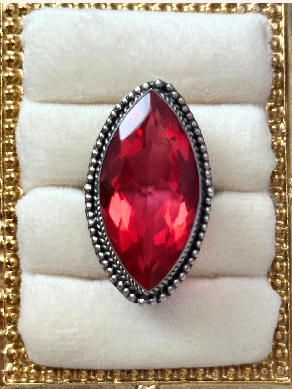 Red Spinel Sterling Silver Size 8 Marquise Navette 29.5mm Cocktail Ring